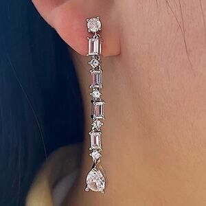 Silver Zircon Geometric Dangle Earrings